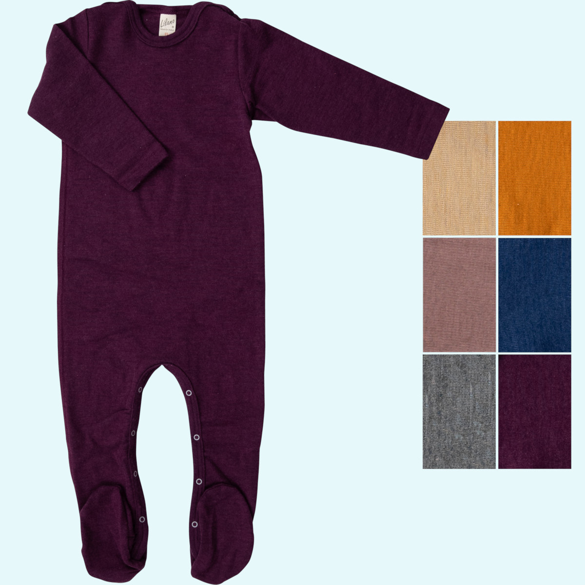 Schlafanzug aus Wolle Seide für Babys Baby Overall Schlafanzug mit Fuß Wolle Seide langarm farbig uni GOTS