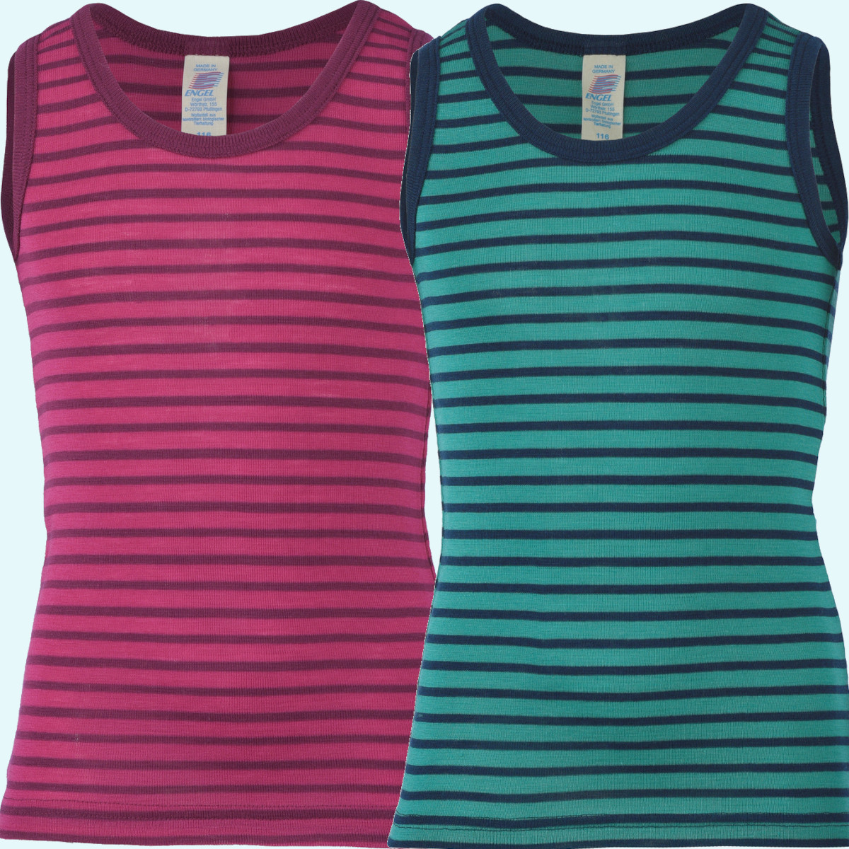 Kuscheliges Engel Kinder Achselhemd aus Merino Wolle/Seide Engel Jungen & Mädchen Achselhemd - Unterhemd ohne Arm geringelt aus BIO merino Schurwolle/Seide - Sommer & Winter GOTS