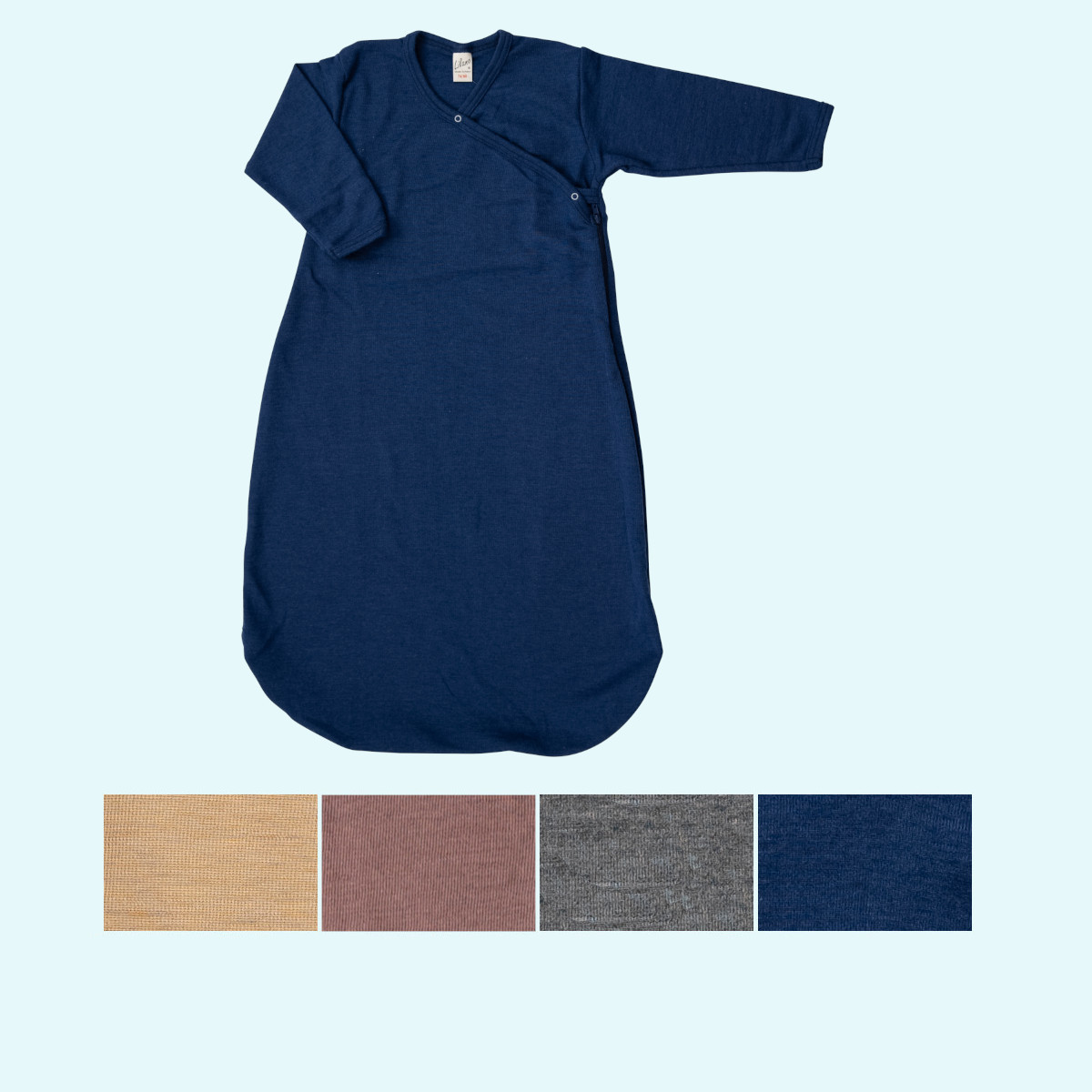 Baby Wickelsäckchen Schlafsack Wolle Seide langarm farbig uni GOTS