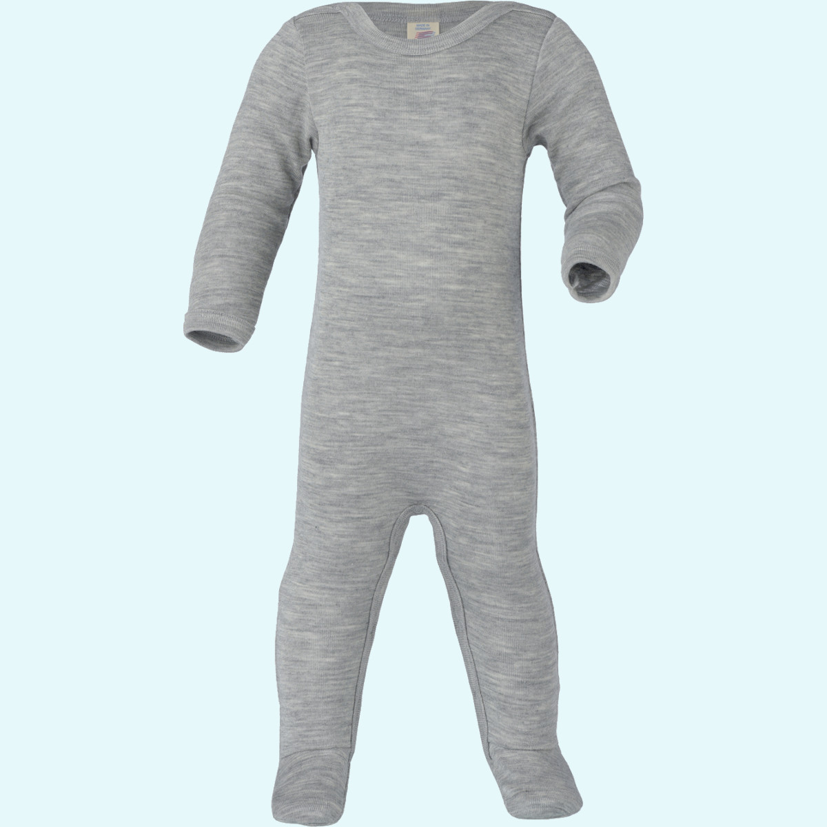 Muckeliger Engel Baby Schlafanzug merino Wolle/Seide Langarm Overall mit Fuß in hellgrau für Babys von Engel aus BIO merino Schurwolle/Seide - Schlafanzug einteiler ideal im Winter & für empfindliche Haut GOTS