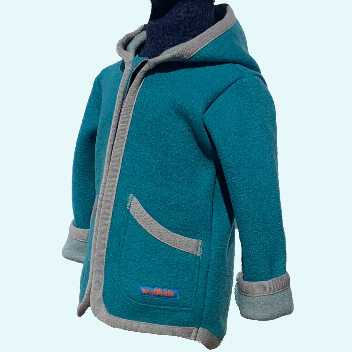 Wollkids Kinder Wollwalkjacke doubleface 100% Merinowolle mit Reißverschluss & Kapuze
