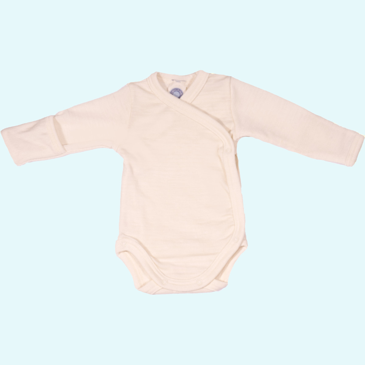 Baby Wickelbody Wolle Seide langarm mit Kratzschutz natur GOTS