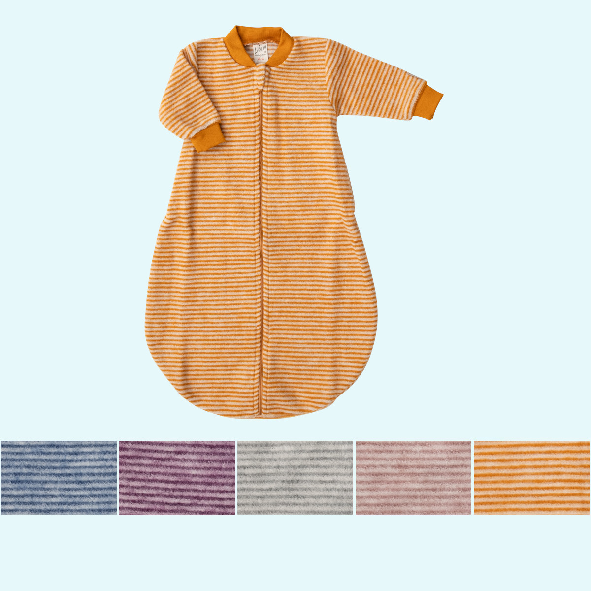 Baby Schlafsack Wollfrottee Plüsch langarm farbig geringelt GOTS