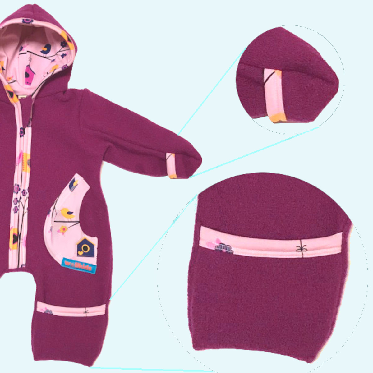 Wollkids Baby Winter Walkoverall gefüttert - mit süßen Motiven Wollkids Baby & Kinder Winter Walkoverall gefüttert, mitwachsend & mit Reißverschluss