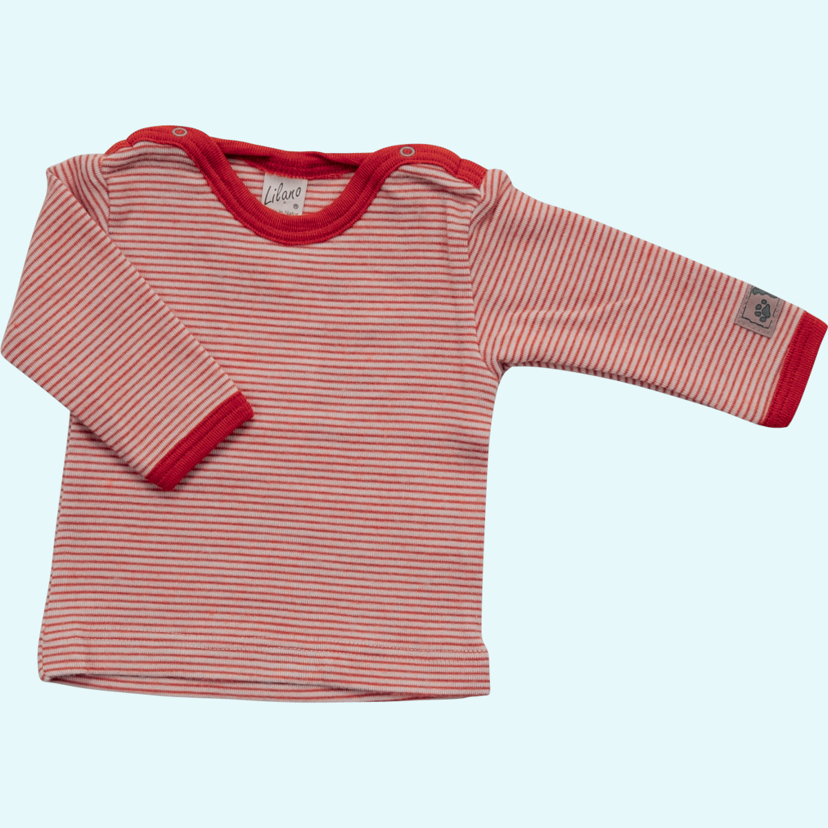 Wolle/Seide Unterwäsche für Babys Sale Baby Kinder Shirt - Pulli Wolle Seide Langarm rot geringelt GOTS