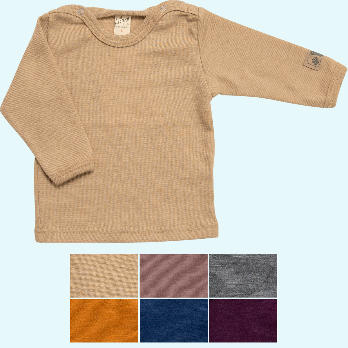 Baby Kinder Shirt - Pulli Wolle Seide Langarm farbig uni GOTS