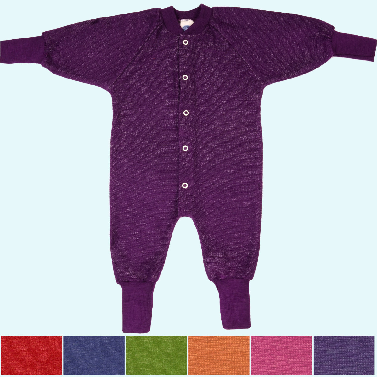 Wollfrottee Schlafanzug einteilig ohne Fuß Baby & Kind pflaume Winter Baby & Kinder Wollfrottee Schlafanzug-Pyjama warm einteilig ohne Fuß für Jungen & Mädchen aus BIO merino Schurwolle von Cosilana GOTS