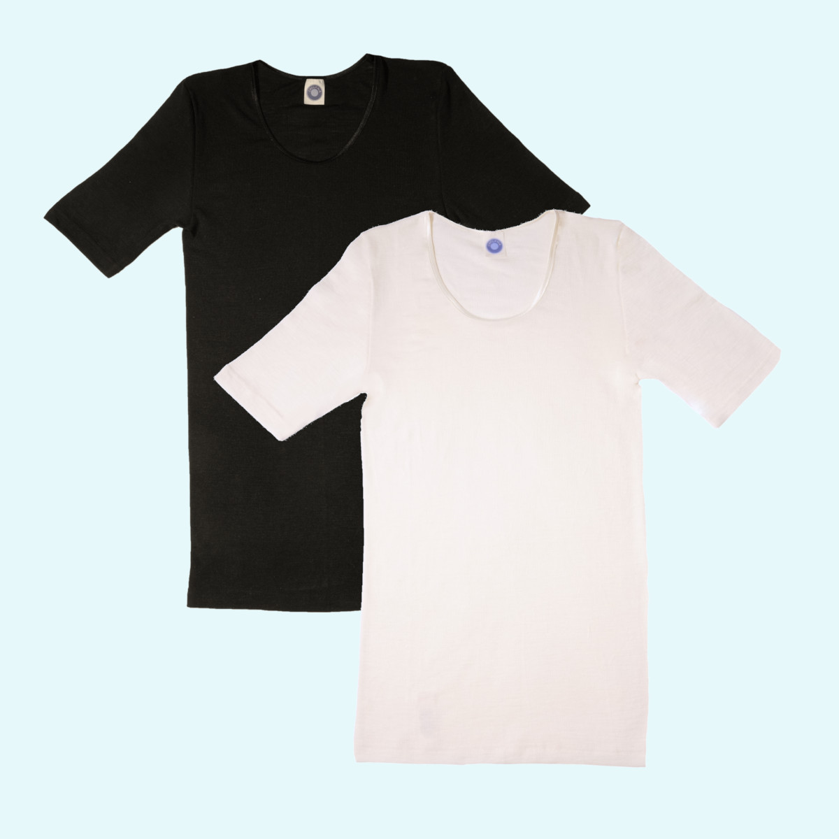 Damen Shirt kurzarm Wolle Seide natur schwarz GOTS - komfortabel gut