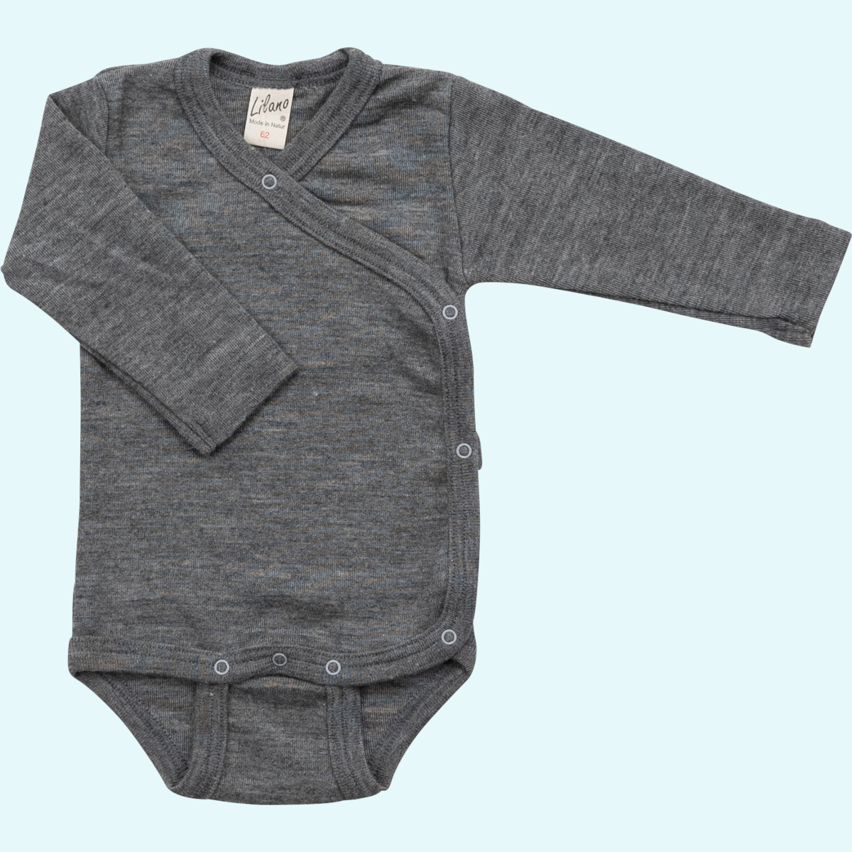 Zärtlicher Baby Wickel-Body langarm aus merino Wolle/Seide Lilano Zärtlicher Baby Wickelbody langarm aus BIO merino Wolle/Seide von Lilano