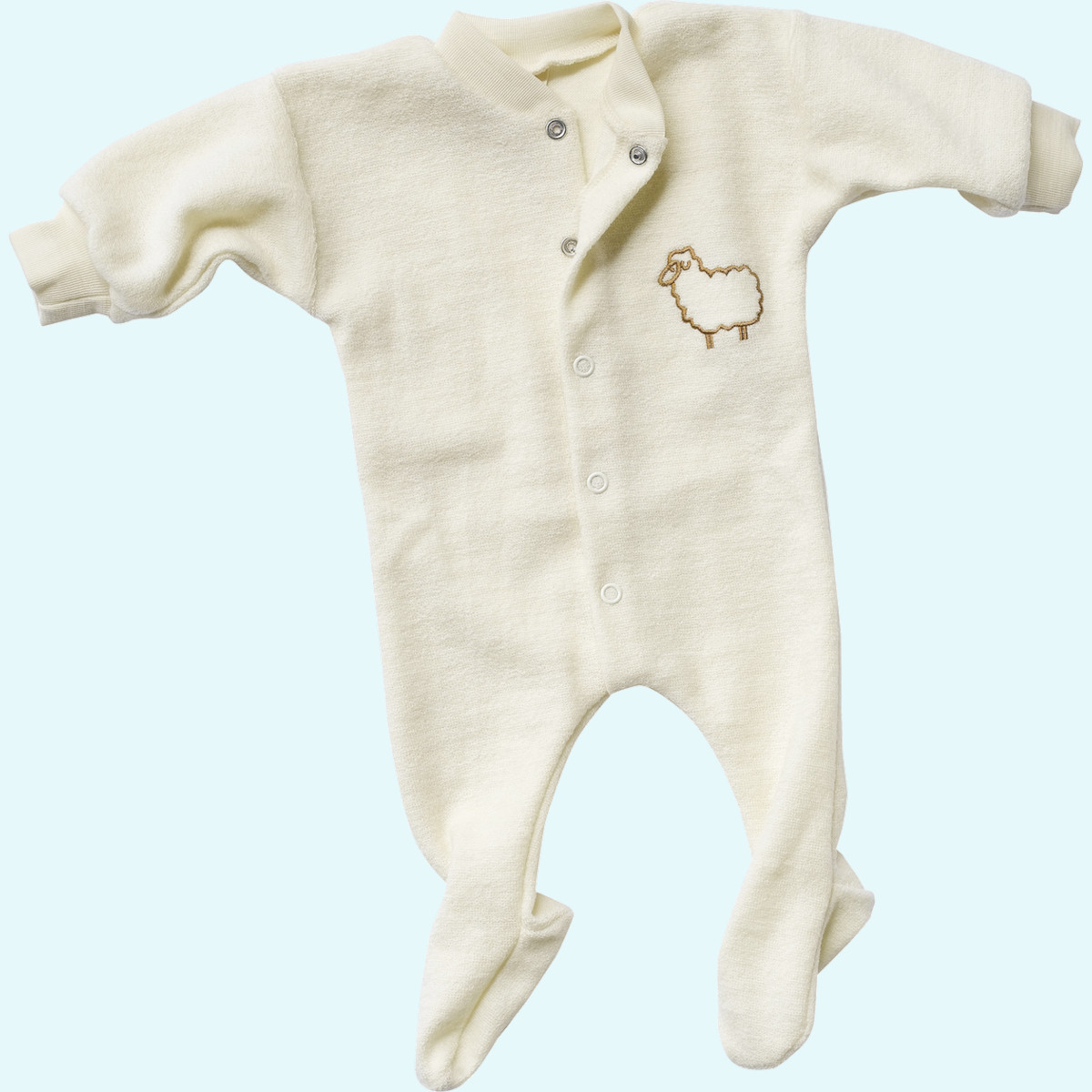 Schlafanzug für Neugeborene Wollfrottee Frühchen Baby Schlafanzug langarm Wollfrottee natur GOTS