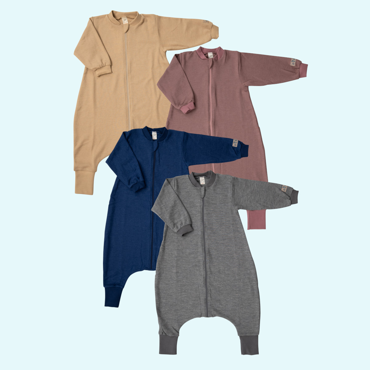 Baby Schlafsack Wolle Seide mit Arm und Bein farbig uni GOTS