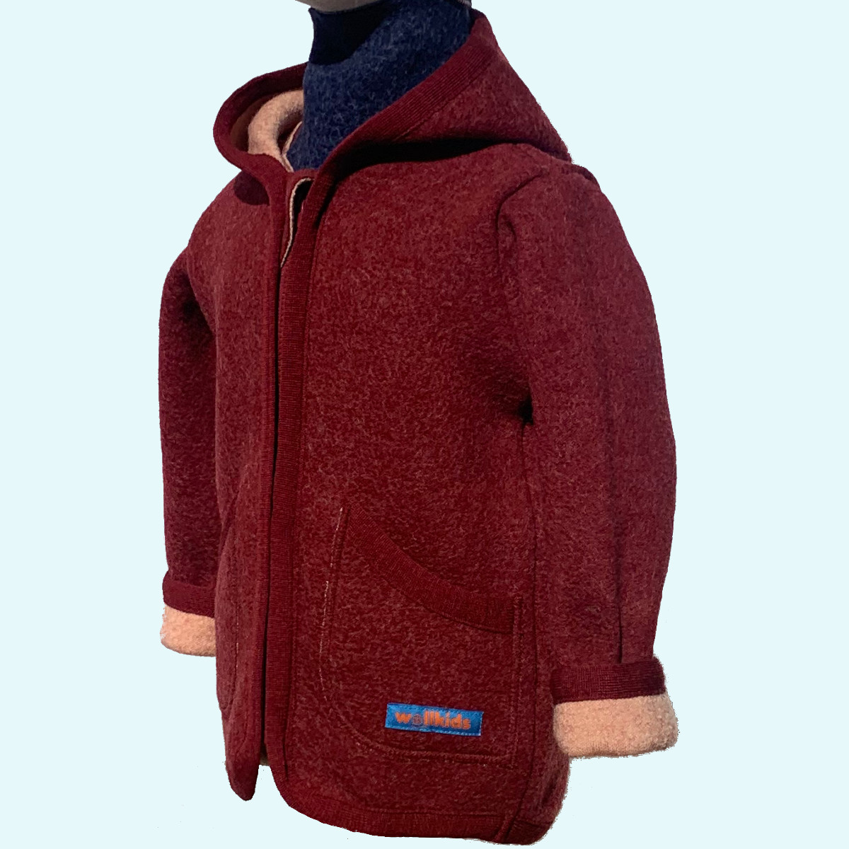 Wollkids Kinder Wollwalkjacke doubleface 100% Merinowolle mit Reißverschluss & Kapuze