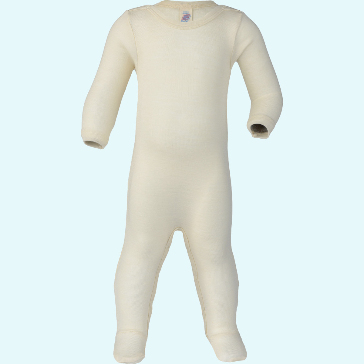 Weicher Engel Baby Overall natur merino Wolle/Seide Baby Overall mit Fuß langarm hellgrau von Engel aus kbT merino Schurwolle/Seide - Schlafanzug einteiler ideal im Winter & für empfindliche Haut GOTS