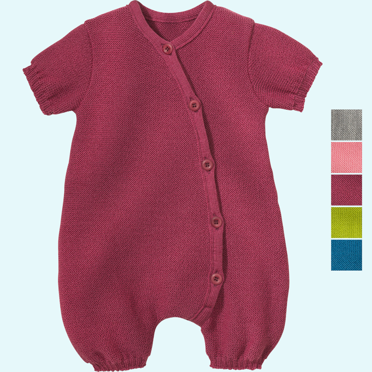 SALE - disana Baby Sommer-Spieler gestrickt aus merino Schurwolle SALE - Leichter disana Baby Sommer-Spieler gestrickt aus kbT merino Schurwolle - Strickoverall kurz GOTS