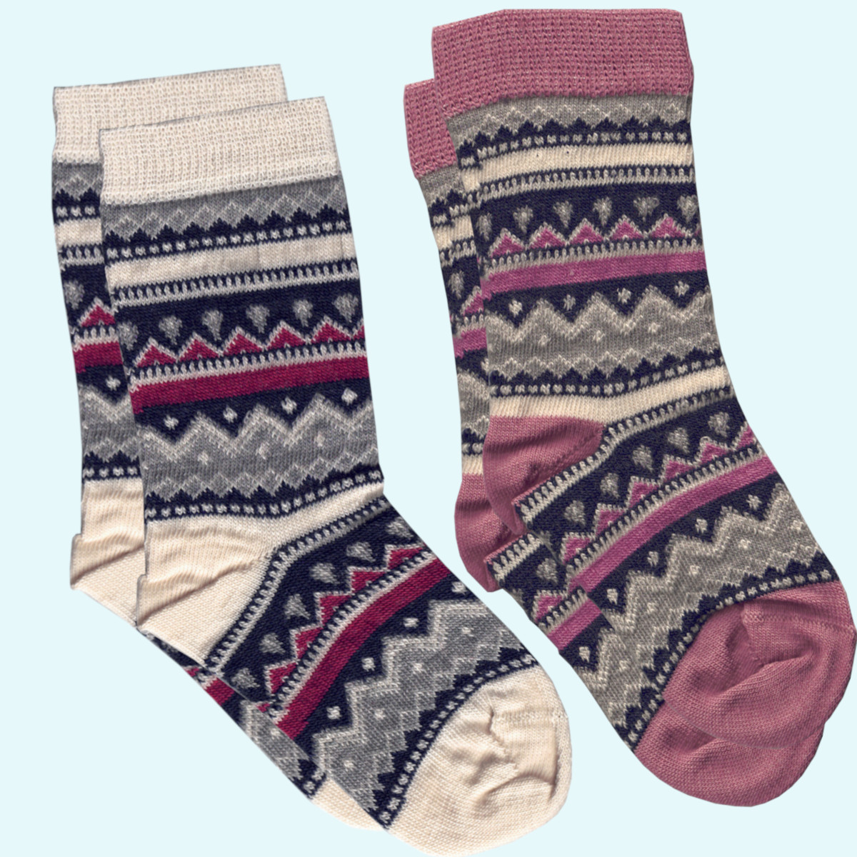 Süße Kinder-Socke im Norweger Design - kbT Schurwolle / kbA Baumwolle