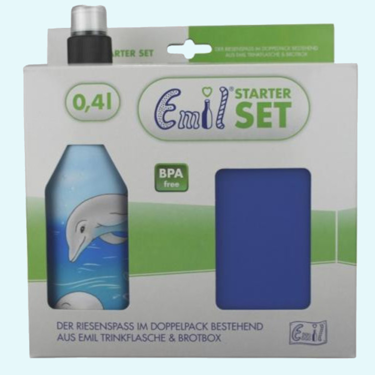 Emil Kinder Schulstart Starter-Set mit Brotdose + Trinklasche  Emil - Kindergarten & Schulstart Starter-Set für Kinder - Brotdose, Trinkflasche mit Trinkcap & Ersatzverschlüsse