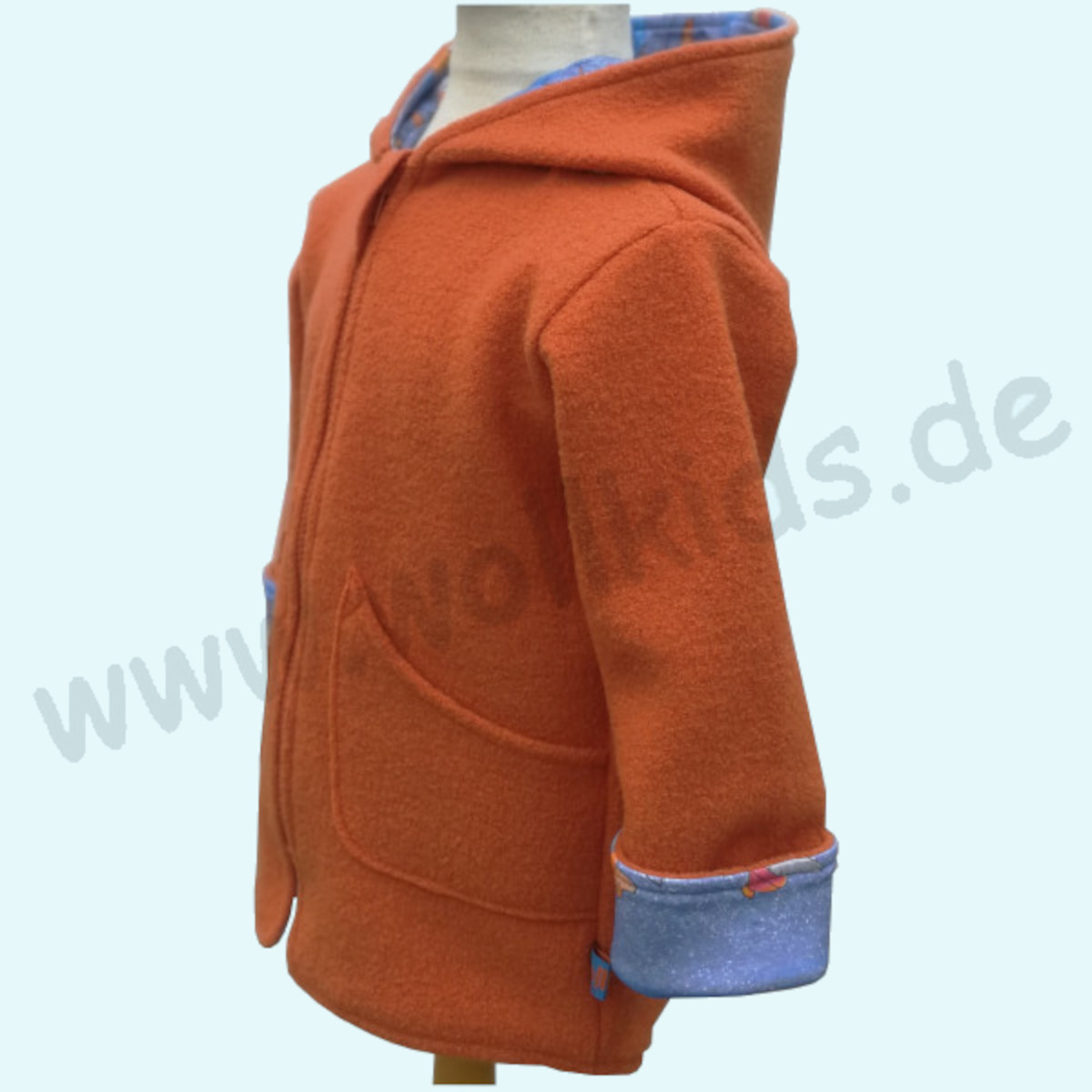 Wollkids Kinder Wollwalkjacke gefüttert mit Reißverschluss - orange Wollkids Baby & Kinder Wollwalkjacke gefüttert mit Reißverschluss aus 100% Schurwolle - orange mit Laternen