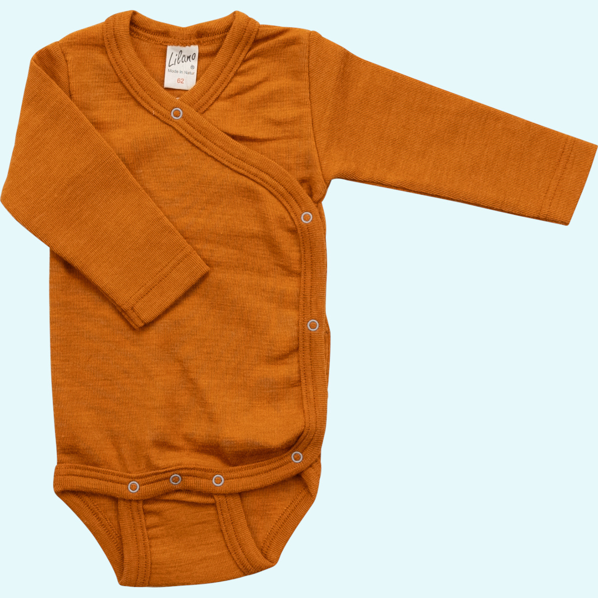 Zärtlicher Baby Wickel-Body langarm aus merino Wolle/Seide Lilano Zärtlicher Baby Wickelbody langarm aus BIO merino Wolle/Seide von Lilano
