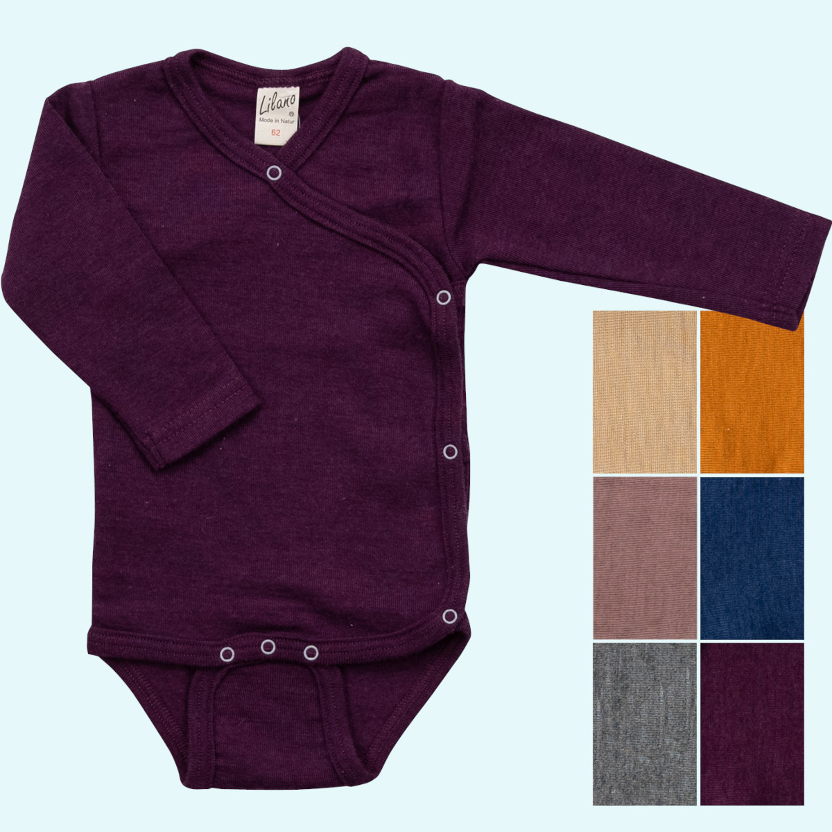 Zärtlicher Baby Wickel-Body langarm aus merino Wolle/Seide Lilano Zärtlicher Baby Wickelbody langarm aus BIO merino Wolle/Seide von Lilano