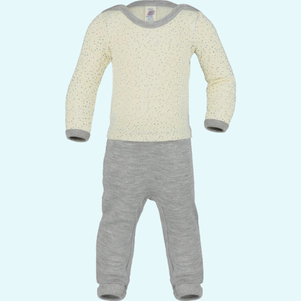 Kuscheliger Engel Baby Schlafi mit Umschlagbündchen Merino Wolle Seide Engel Baby Schlafanzug einteiler - Overall mitwachsend ohne Fuß mit Umschlagbündchen natur bedruckt aus BIO merino Schurwolle/Seide - ideal im Winter & für empfindliche Haut GOTS