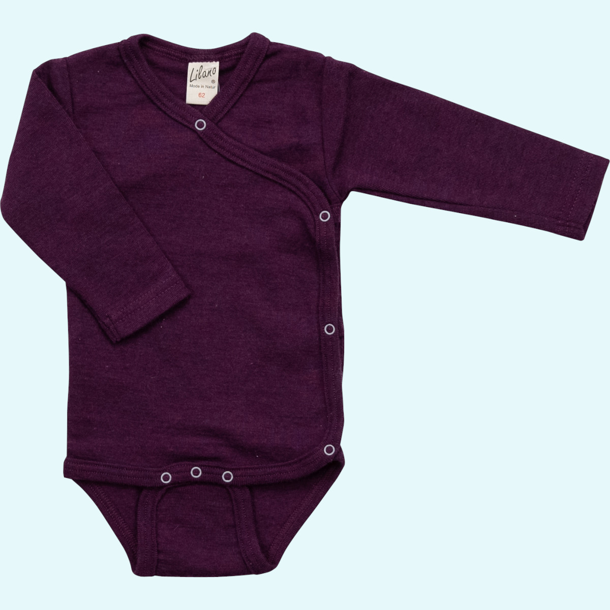 Zärtlicher Baby Wickel-Body langarm aus merino Wolle/Seide Lilano Zärtlicher Baby Wickelbody langarm aus BIO merino Wolle/Seide von Lilano