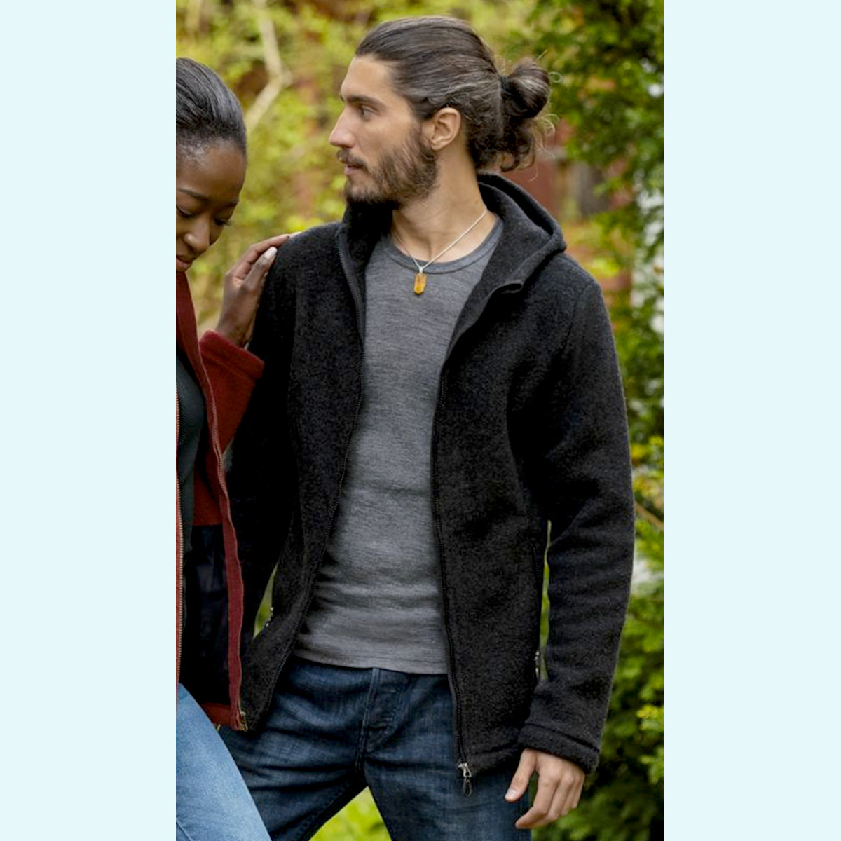 Herren Kapuzenjacke Wollfleece schwarz GOTS