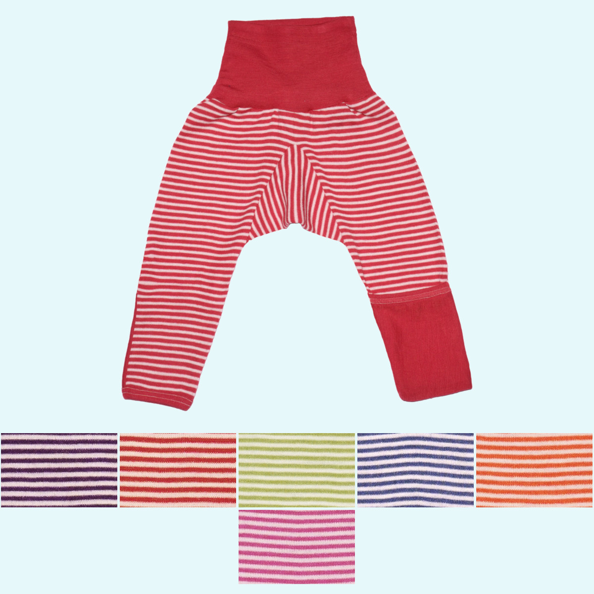 Baby Hose Wolle Seide mit Beinumschlag geringelt GOTS - einfach genial