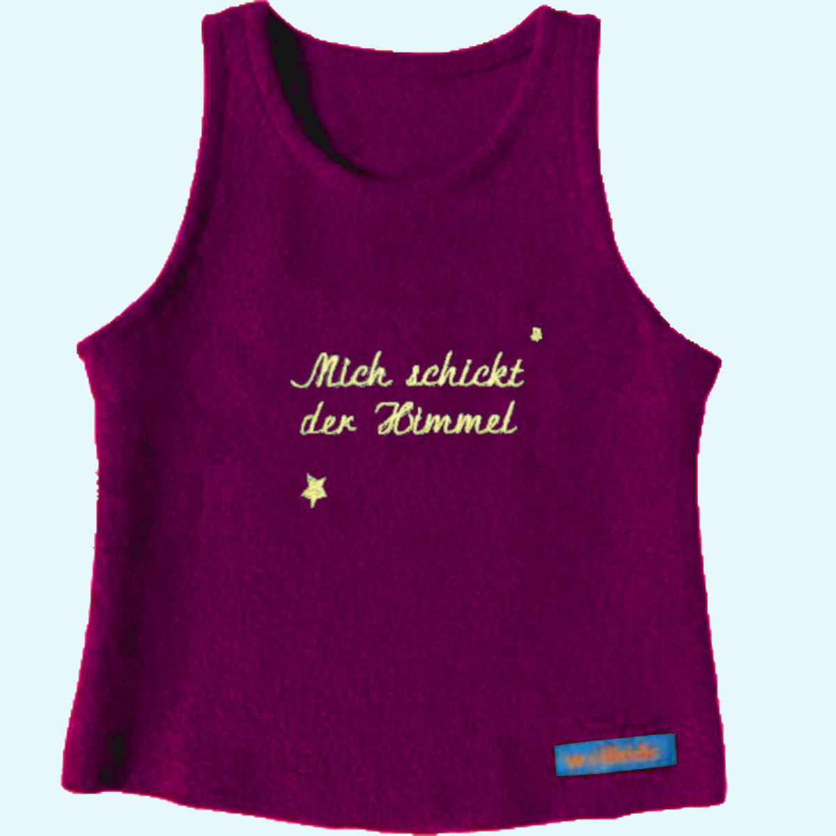 Wollkids Mädchen Wollwalk Weste ohne Reißverschluss beere mit Schrift Wollkids Baby & Kinder Wollwalk Pullunder Weste aus 100% Wolle für Mädchen ohne Reißverschluss beere mit Motiv