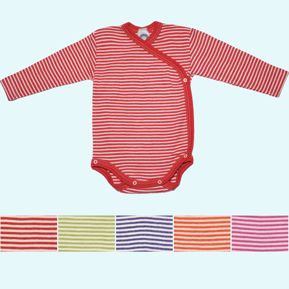 Baby Wickelbody Wolle Seide langarm geringelt GOTS - kuschelweich eingepackt