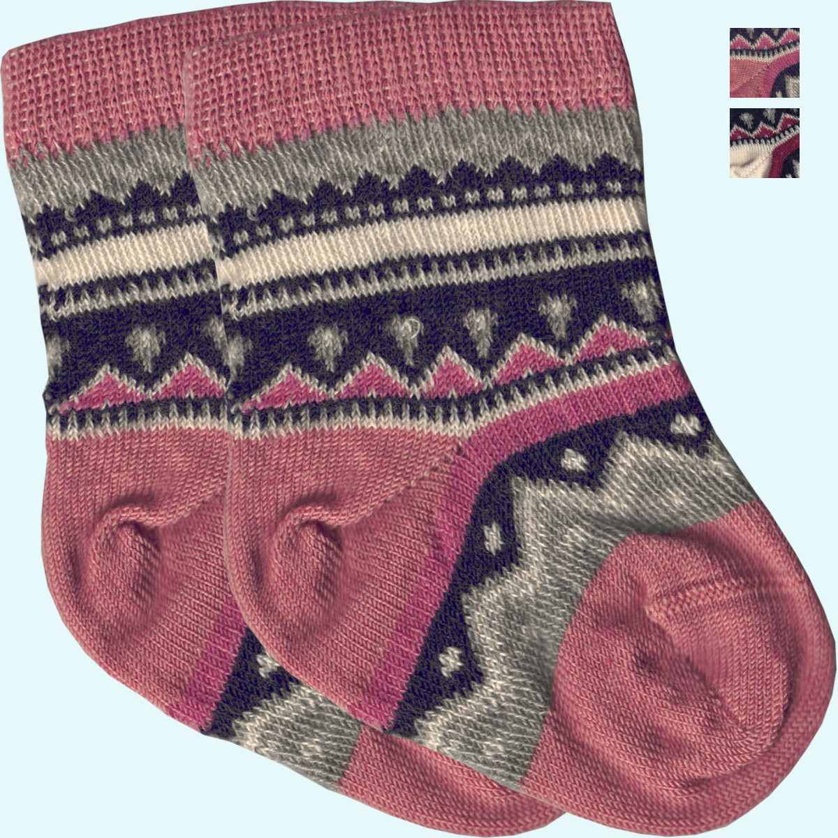 Süße Baby-Socke im Norweger Design - kbT Schurwolle / kbA Baumwolle