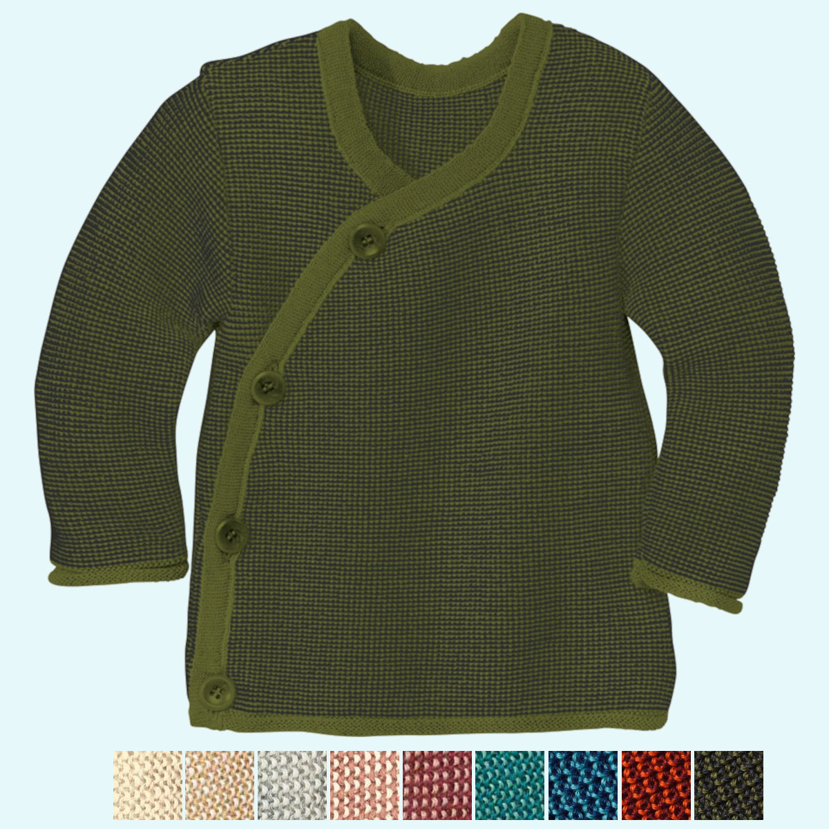 Baby Melange Jacke Wickel-Pullover aus BIO Schurwolle - kuscheliger Merino Strick