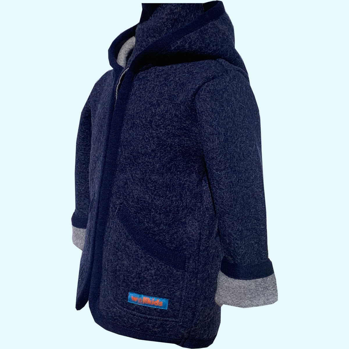 Wollkids Kinder Wollwalkjacke doubleface 100% Merinowolle mit Reißverschluss & Kapuze