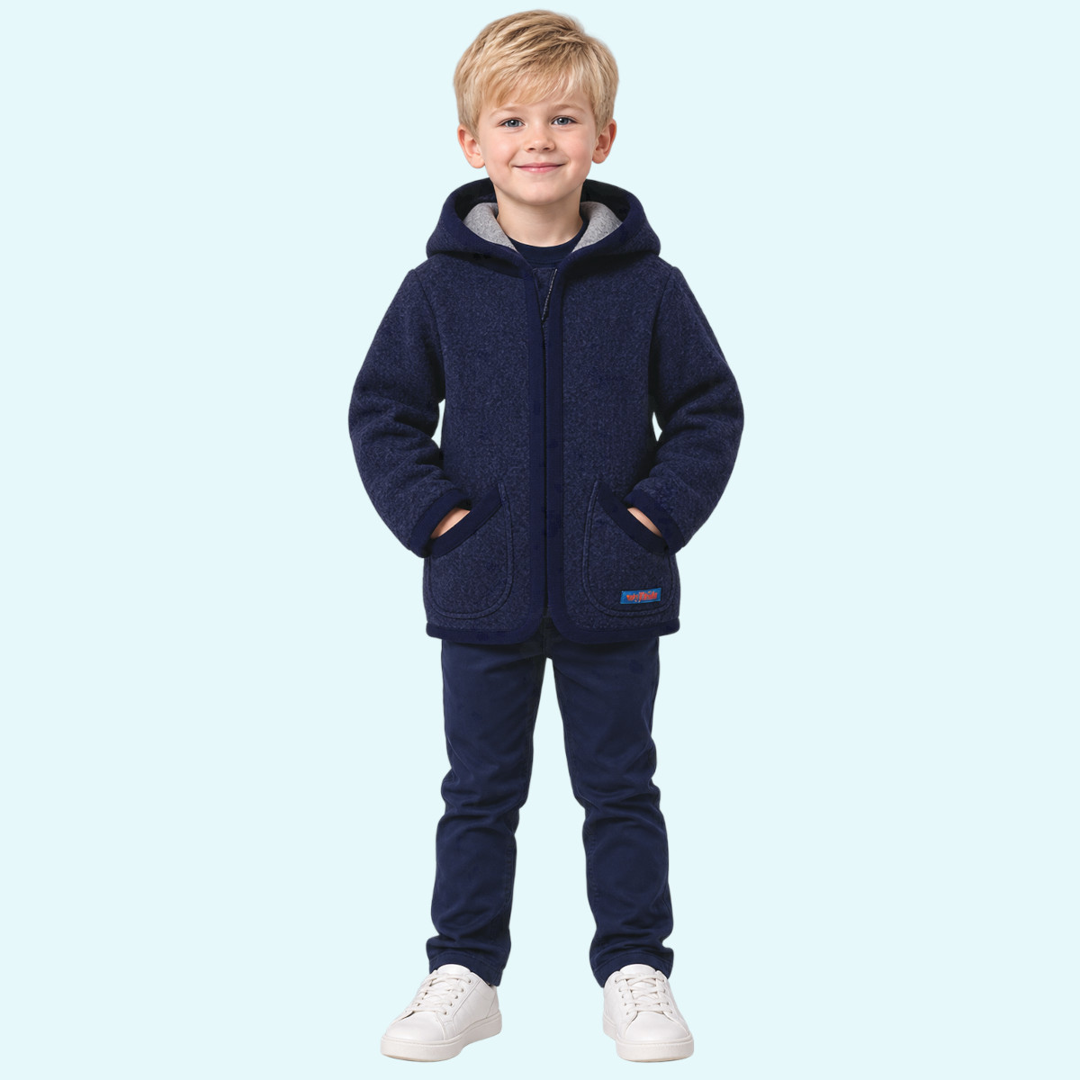 Wollkids Mädchen doubleface Walkjacke 100% Merinowolle mit Reißverschluss & Kapuze