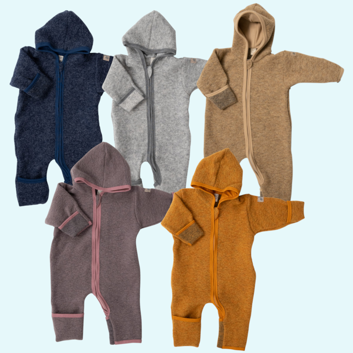 Baby Wagenanzug Overall mit Umschlagbündchen Wollfilz langarm GOTS