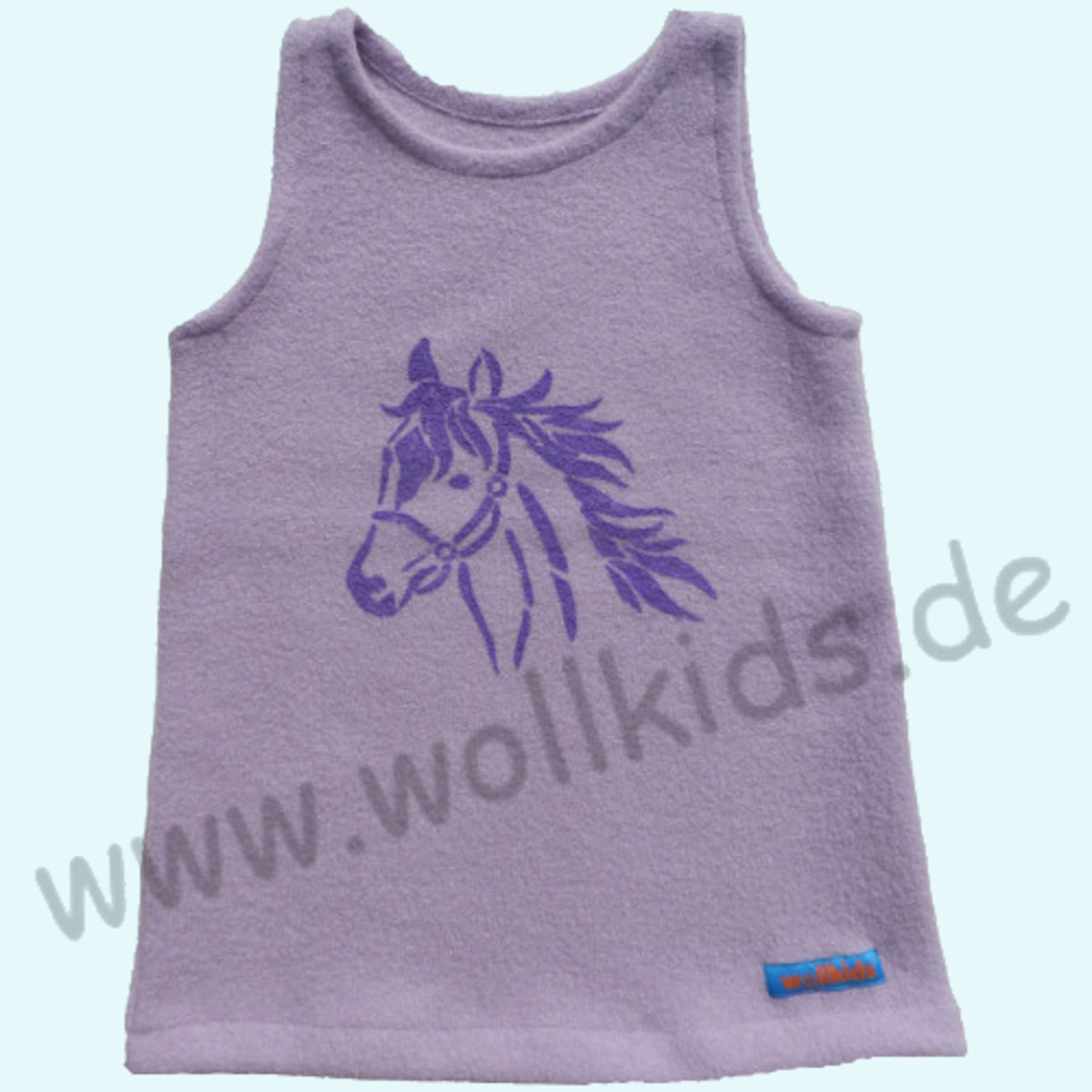Wollkids Mädchen Kleid ohne Ärmel 100% Wollwalk flieder mit Motiv Pferd Wollkids Baby & Kinder Kleid ohne Ärmel aus 100% Wollwalk für Mädchen flieder mit Motiv Pferd lila