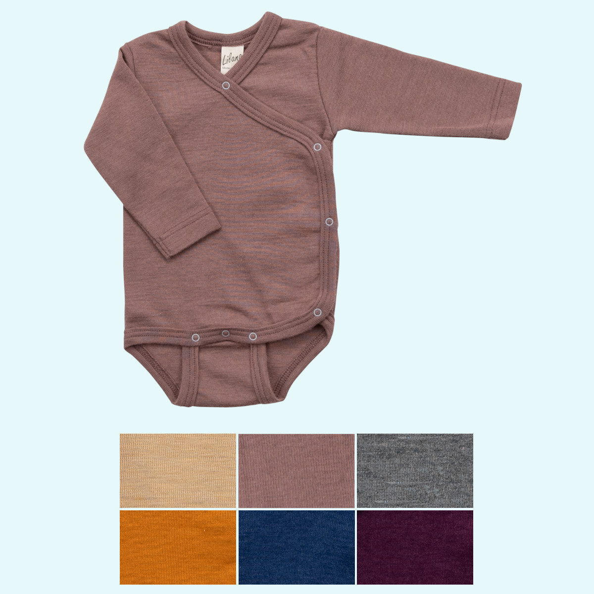 Zärtlicher Baby Wickel-Body langarm aus merino Wolle/Seide Lilano Zärtlicher Baby Wickelbody langarm aus BIO merino Wolle/Seide von Lilano