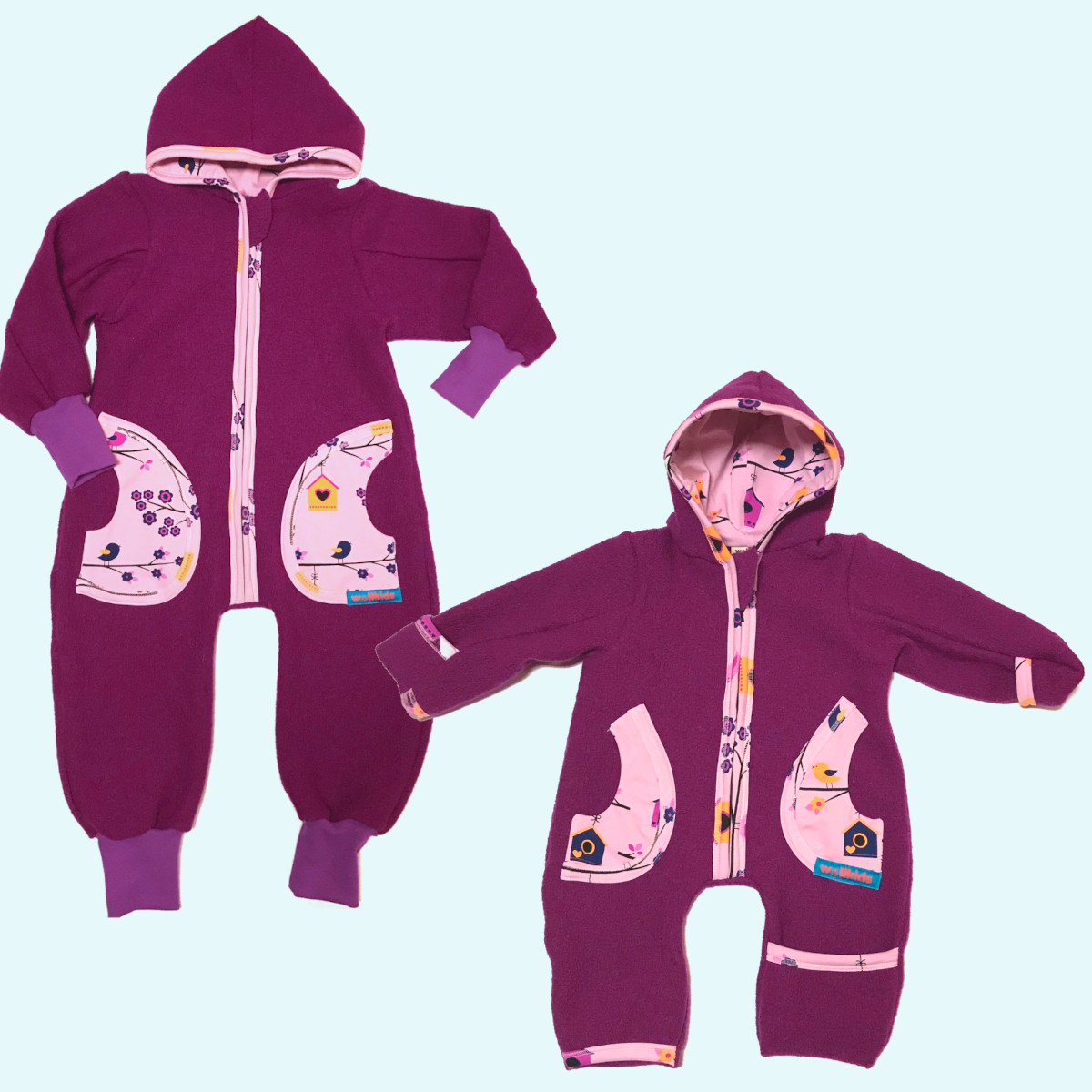 Wollkids Baby Winter Walkoverall gefüttert - mit süßen Motiven Wollkids Baby & Kinder Winter Walkoverall gefüttert, mitwachsend & mit Reißverschluss