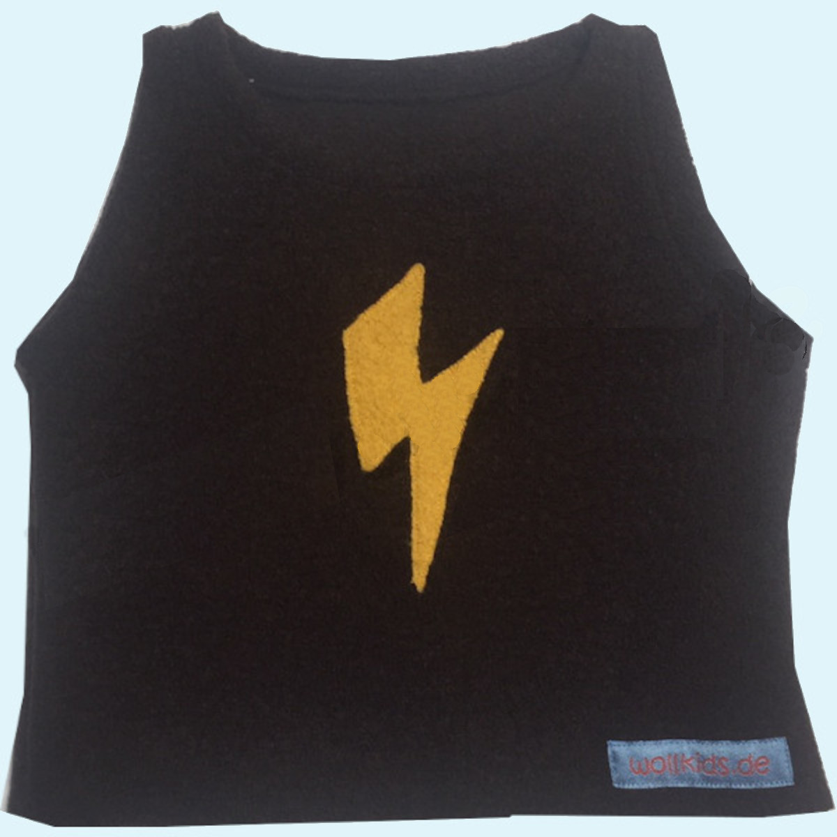 Warme Wollkids Kinder Wollwalk Weste ohne Reißverschluss braun mit Blitz Wollkids Baby & Kinder Winter Pullunder Weste aus Wollwalk ohne Reißverschluss braun mit Motiv Blitz